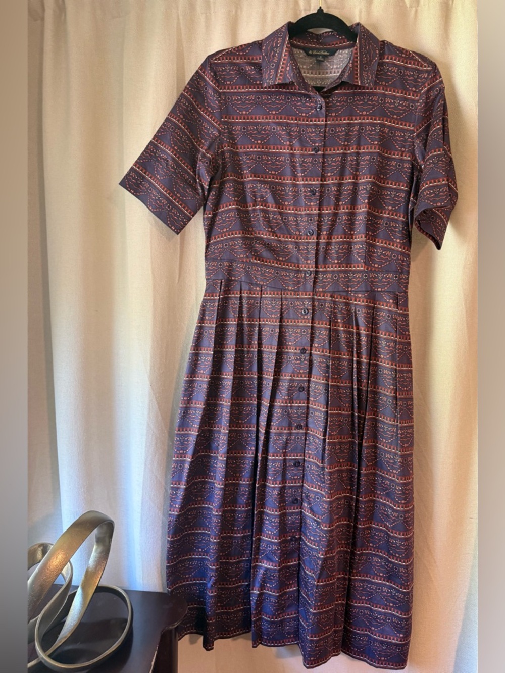 Brooks Brothers purple and Rust Button-Front Short Sleeve Midi Dress